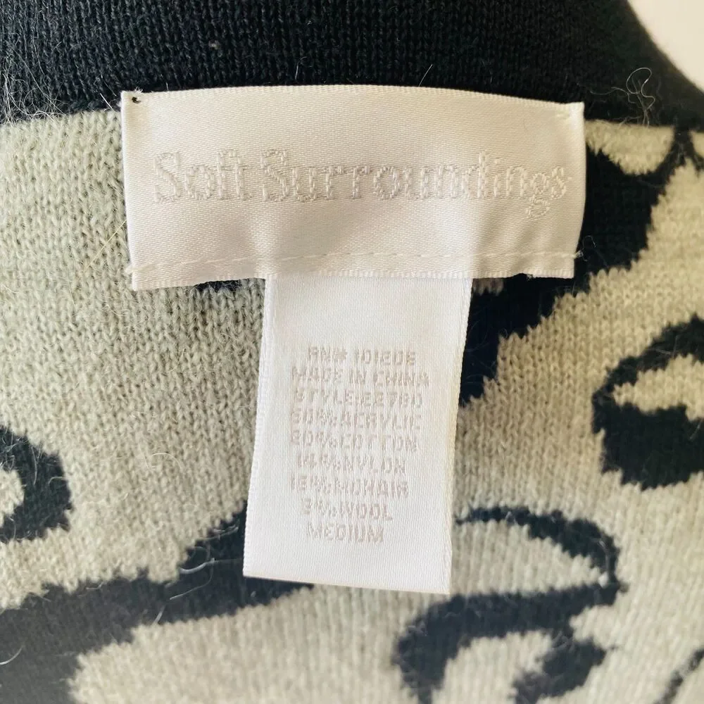 SOFT SURROUNDINGS Bistro Gray Black Floral Greek Key Open Front Cardigan Medium - Picture 6 of 6